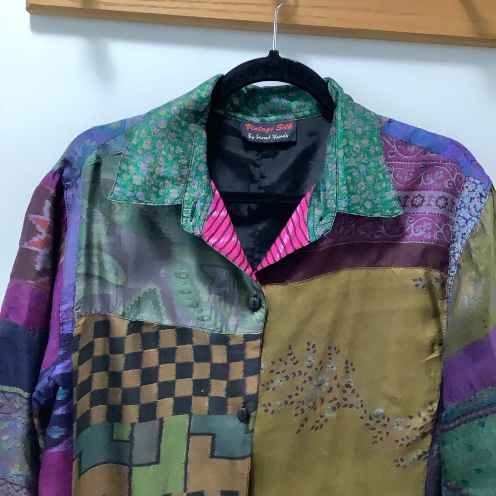 Sacred Threads Vintage Silk Patchwork OOAK Jacket Duster M/L